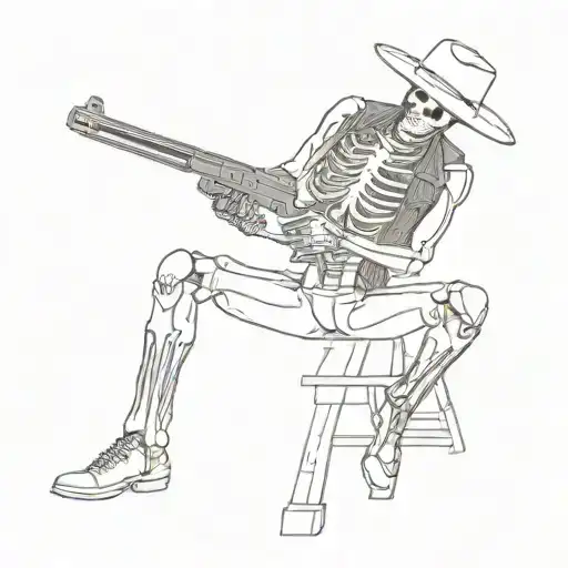 skeleton cowboy changing the magazine of his gun  tattoo design idea