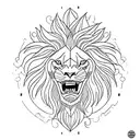 A minimalist lion roaring against a backdrop of a clock face tattoo design idea