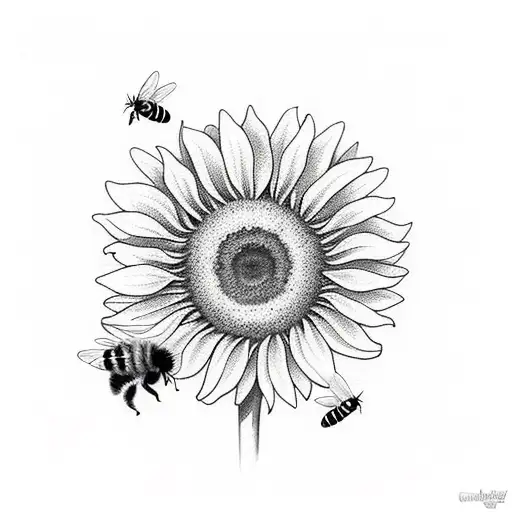  sunflowers and bees tattoo design idea