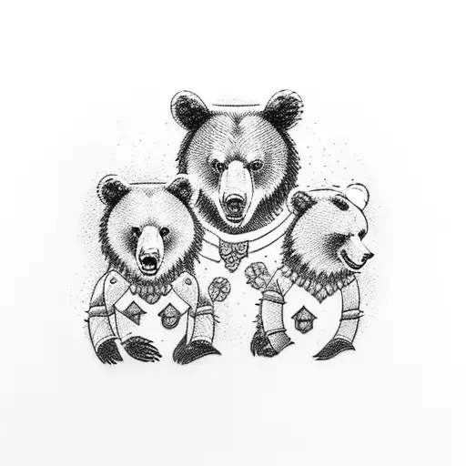5 bear family tattoo design idea
