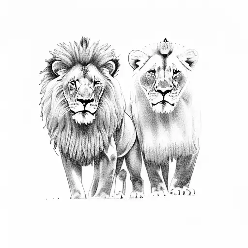 king and queen lion family 3 cubs tattoo design idea