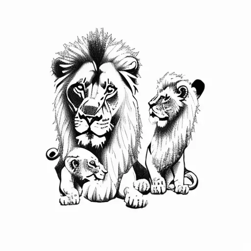 king and queen lion family 3 cubs tattoo design idea