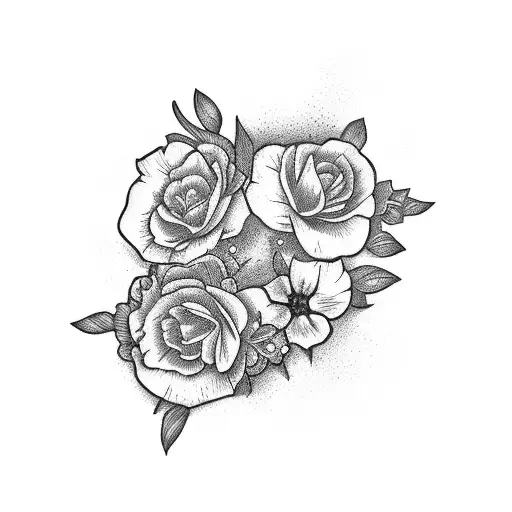 primroses and violets, fine line, feminine  tattoo design idea