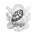 primroses and violets with turtles or butterflies, fine line tattoo design idea