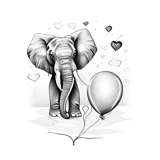 a book that has one balloon, one pencil, one elephant one house and one heart tattoo design idea