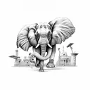 book with an elephant, a pencil, a heart, a house and a balloj tattoo design idea