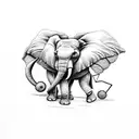 book with an elephant, a pencil, a heart, a house and a balloj tattoo design idea
