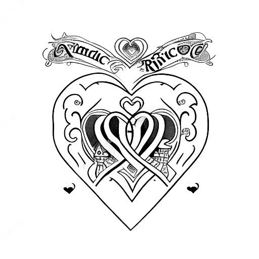 ambigram of names "Richard" and "Verlyn" with a heart encapsulating it tattoo design idea