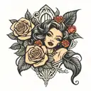 Coffin pinup roses tattoo design idea