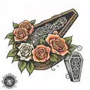Coffin pinup roses tattoo design idea