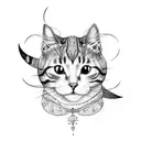 cat walking through crescent moon tattoo design idea