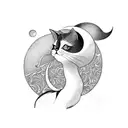 cat walking through crescent moon tattoo design idea