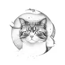 cat walking through crescent moon tattoo design idea