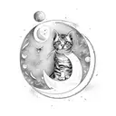 cat walking through crescent moon tattoo design idea
