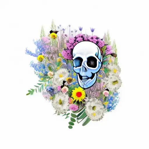 horse skull with wild flowers tattoo design idea