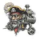 pirate on a steam engine  tattoo design idea