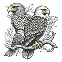 three birds one bald eagle, one golden eagle, and one resplendant quetzal on branch tattoo design idea
