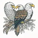 three birds one bald eagle, one golden eagle, and one resplendant quetzal on branch tattoo design idea