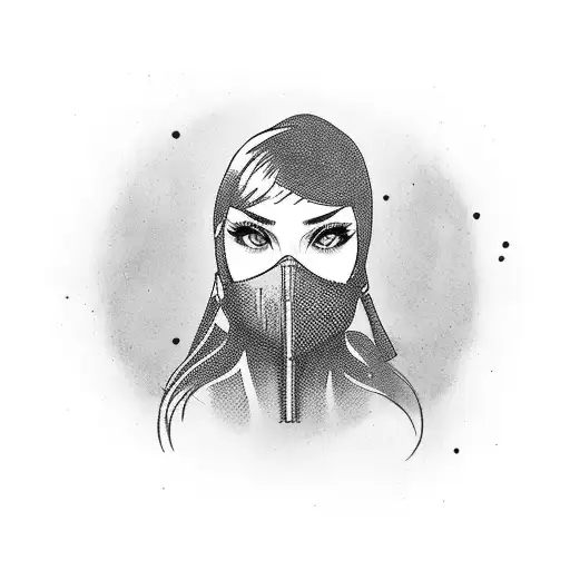 a girl in a balaclava with gun tattoo design idea