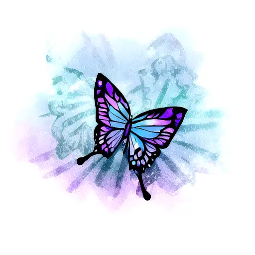Butterfly with cyan, dark blue and purple fade tattoo design idea