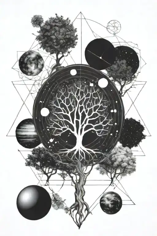 tree solar system galaxy inside fine line art tattoo tattoo design idea