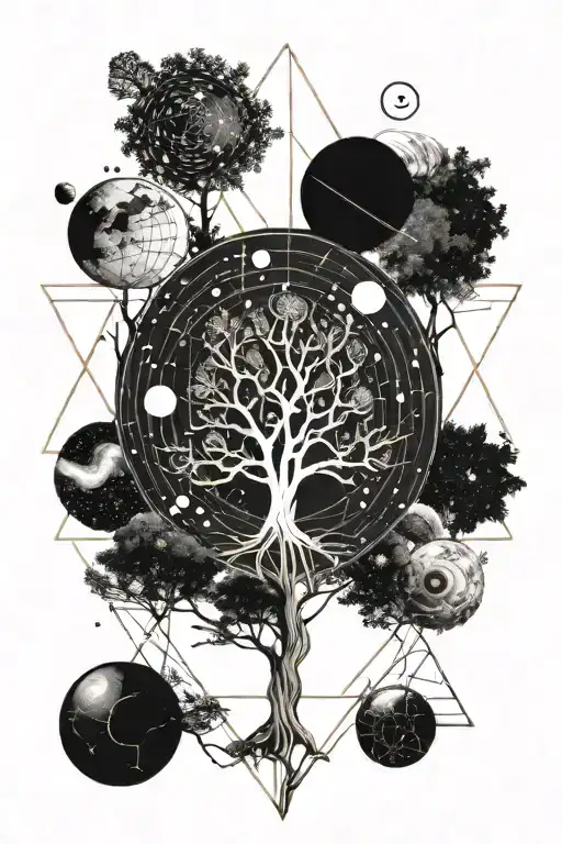 tree solar system galaxy inside fine line art tattoo tattoo design idea