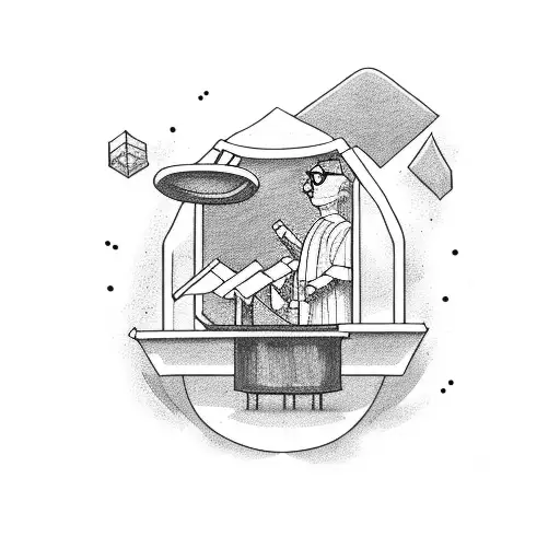 Nerd-themed courtroom scene with a rock concert stage as the background tattoo design idea