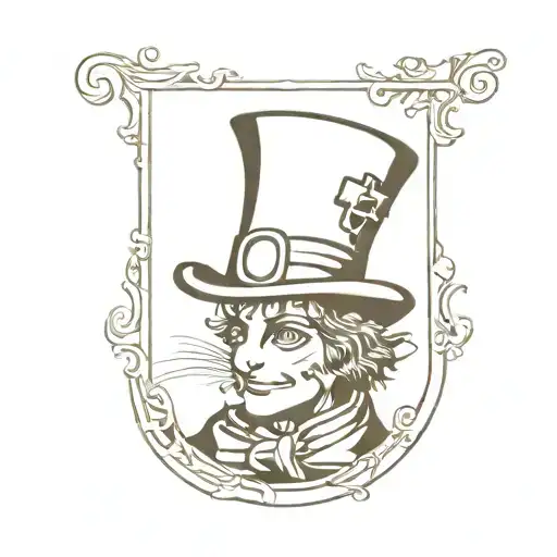the mad hatter card, and the chesire cat smiling sun surrounded tattoo design idea
