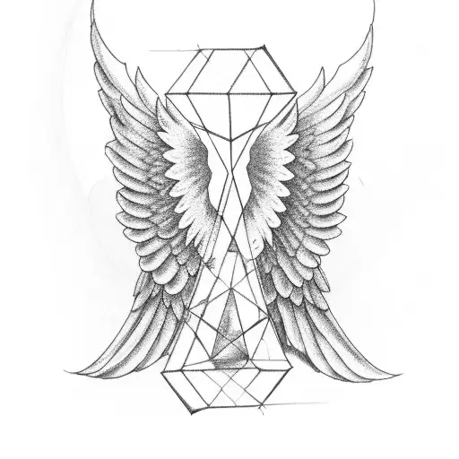 A heavenly hourglass with angel wings tattoo design idea