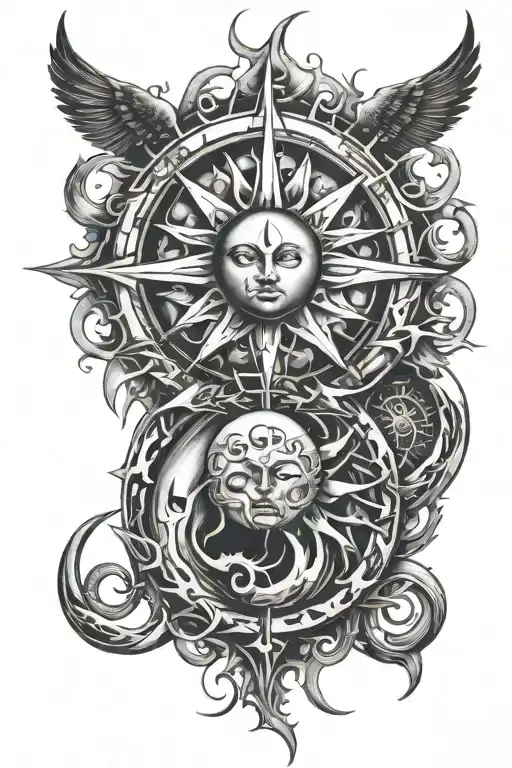 sun amd moon intertwined tattoo design idea