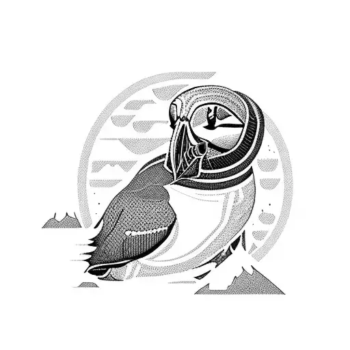 puffin, hiking, camping tattoo design idea