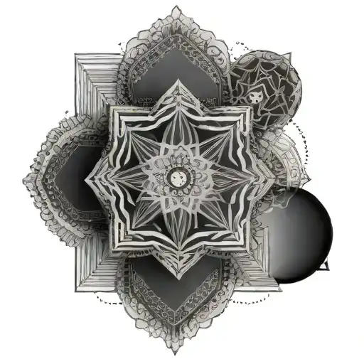 A tattoo of a geometric shape and mandala representing the balance between meditation and BDSM tattoo design idea