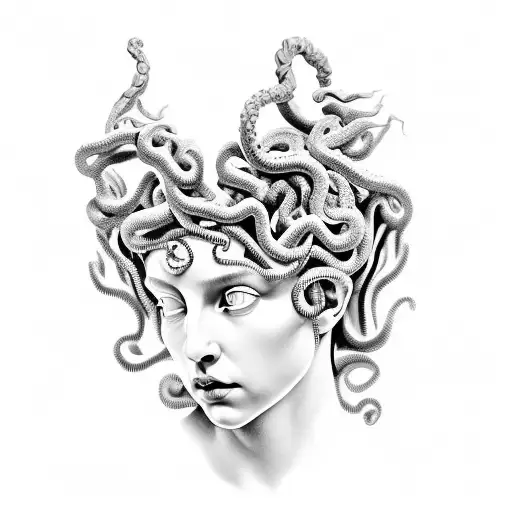  Medusa in Greek sculpture style tattoo design idea