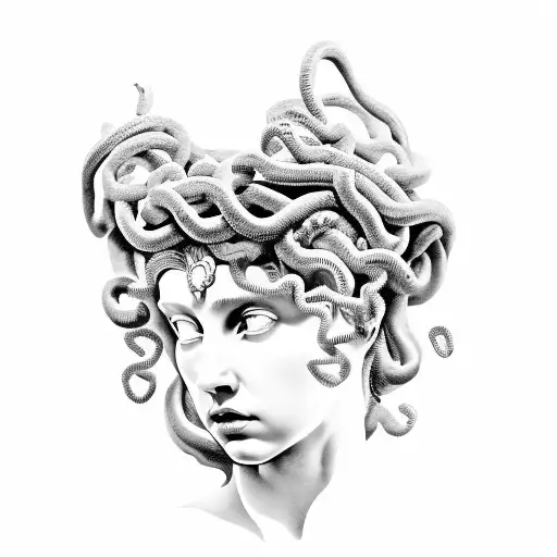  Medusa in Greek sculpture style tattoo design idea