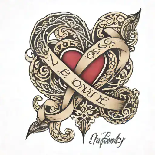 infinity with heart drawing and Aijie Love name  tattoo design idea