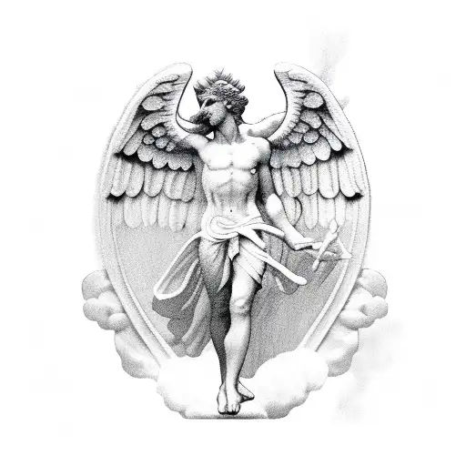 A blackwork tattoo of an angelic Apollo statue from ancient Greece tattoo design idea