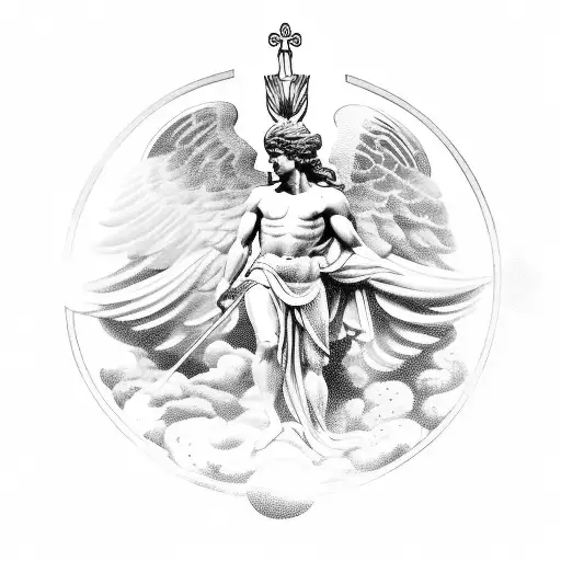 A blackwork tattoo of an angelic Apollo statue from ancient Greece tattoo design idea