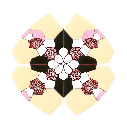 Japanese style blossoms with a hexagonal outline shape with croosed  tattoo design idea