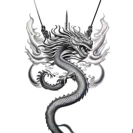 serpant Dragon around Samurai sword tattoo design idea