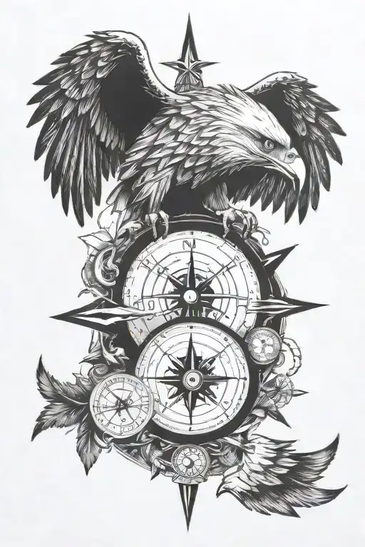 eagle, compass and wolf tattoo design idea