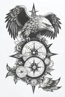 eagle, compass and wolf tattoo design idea