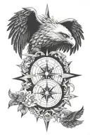 eagle, compass and wolf tattoo design idea