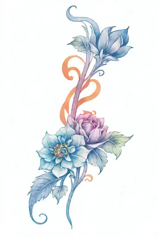 Line with zodíac symbols of aries, libra and câncer, to be tattooed along the spine, and also a small Phoenix and flower tattoo design idea