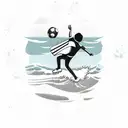 A new-school style tattoo of your children playing sports on a beach with ocean waves in the background tattoo design idea