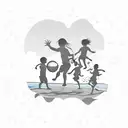 A new-school style tattoo of your children playing sports on a beach with ocean waves in the background tattoo design idea