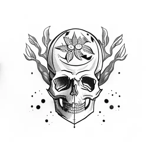 skull with dark leaves all around on all the forearms and and the hand  tattoo design idea