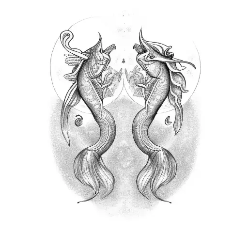 two creole pisces mermaids forming the pisces symbol tattoo design idea