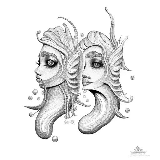 two creole pisces mermaids tattoo design idea