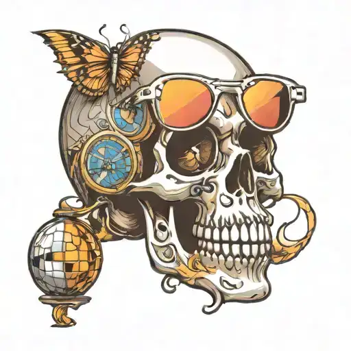sunglasses skull disco ball tattoo design idea