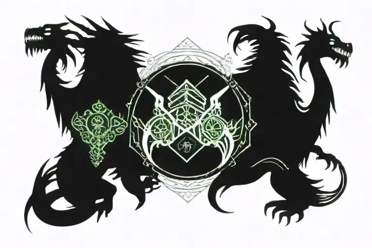 two sexy dragons with taurus  stars  tattoo design idea